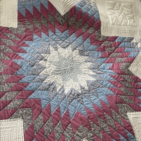Handmade Other - Handmade Quilt Full/Double Star Pattern Blue/Cream/Mauve ~82” square lightweight